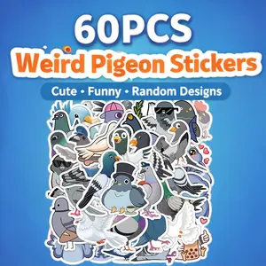 1Pc 60PCS Cute Pigeon Stickers Funny Cartoon Bird Cute Animal Decals  Waterproof Vinyl Decals Aesthetic Graffiti Sticker Pack for Laptop Water Bottle Phone Case Skateboard Helmet Scrapbook DIY Decor Gift Spring Summer Party Supplies