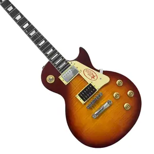 22 frets LP electric guitar, flame wood veneer, HH pickup, chrome hardware, solid body, mahogany body, rosewood fretboard