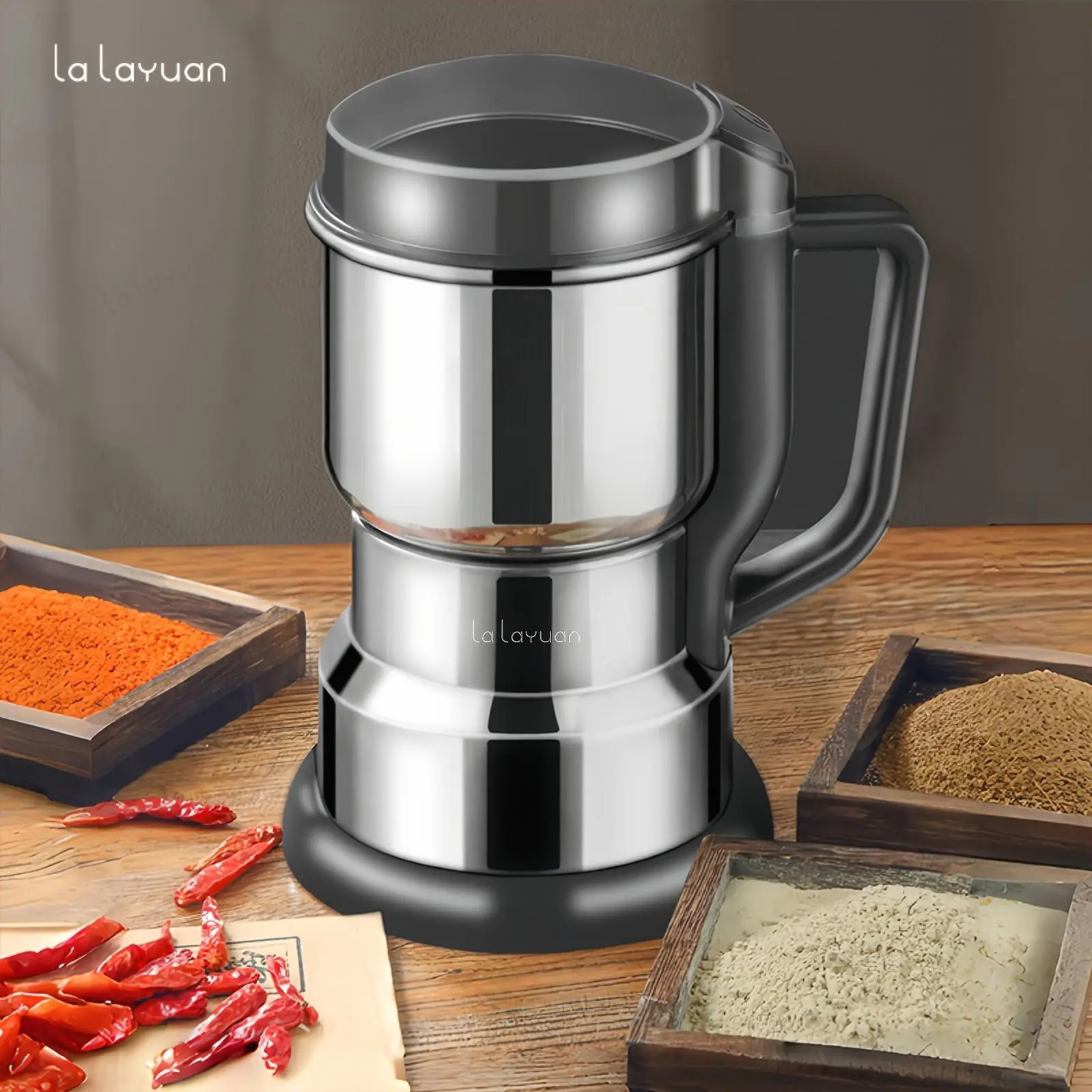 Lalayuan Grinder with Powerful Motor, 10-Second Fast Grinding, Grain Mill for Beans, Spices, and Nuts, Electric Coffee Bean Grinder with Stainless Steel Blade and Grinding Chamber, Dry Food Processor, Quick and Even Grinding, One-Button Control