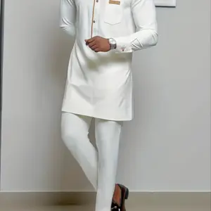 Men's Muslim Style Round Neck Long Sleeve Blouse Set, Fashion Design Kaftan African Casual Wear, Wedding Holiday Party Business Gift, Outfits