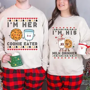 Matching Christmas Sweatshirt – Cookie Eater & Milk Drinker Couple Sweatshirt, Matching Christmas Couple Sweaters Funny, Holiday Couples Sweatshirt, Funny Christmas Hoodie for Couples, Matching Christmas Party