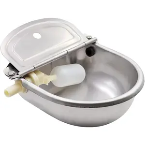 Automatic Cow Drinking Water Bowl, Stainless Steel Feeder Trough Dispenser Waterer for Pet  Horse Cattle Goat Sheep, with Float Ball Valves