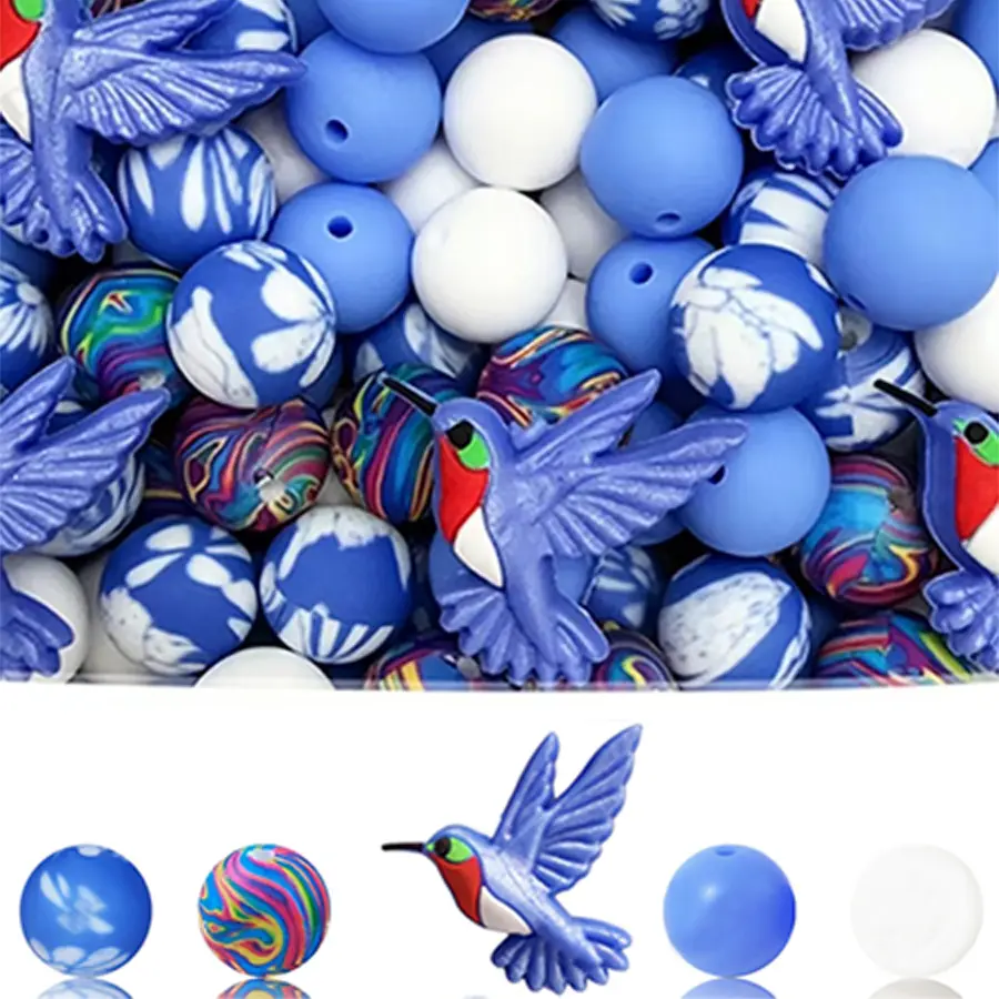 33 pieces - 3D hummingbird-shaped silicone beads. These can be used as DIY craft items to make earrings, chain bags, phone chains, makeup brush chains, etc. Suitable for craft enthusiasts.