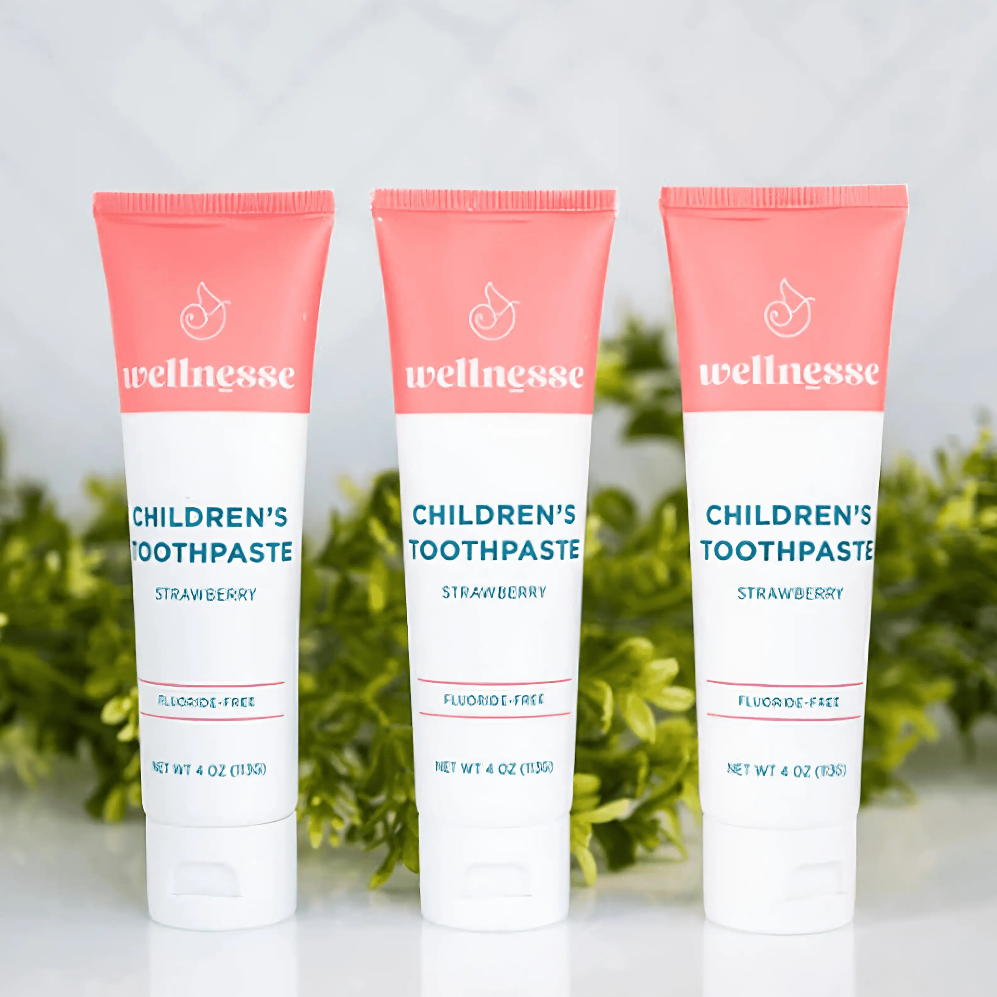 Wellnesse | Children's Strawberry Toothpaste 3 Pack Fluoride-Free Aloe Vera Calcium Carbonate Natural Fruity Taste for Kids Oral Care