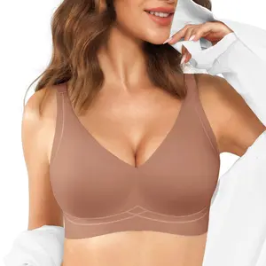 Popilush Women's Seamless Deep V Cooling Bra No Underwire Push Up Bralette Full Coverage Supportive Natural Lift 3D Cups Modal Fabric Everyday Wear