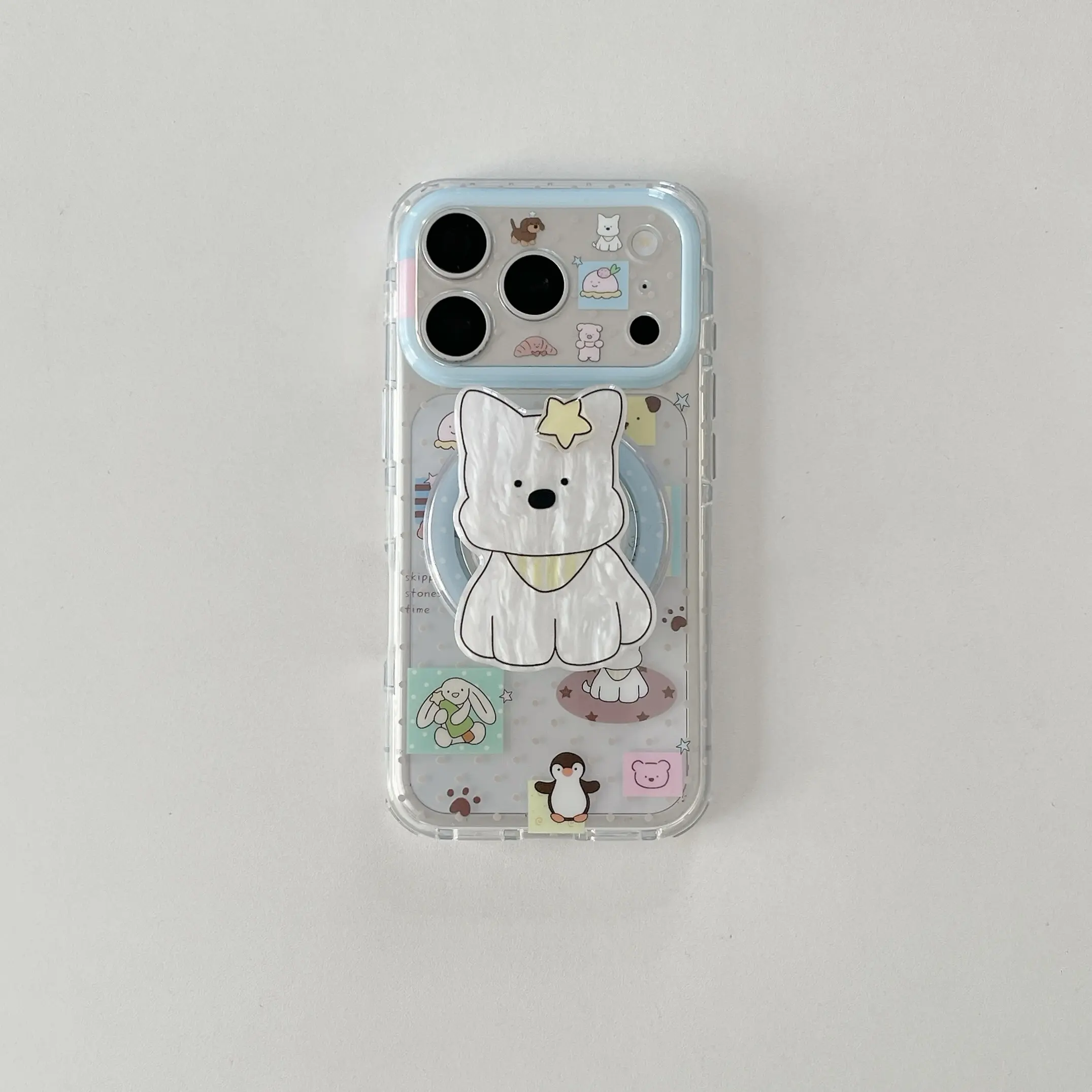 Cute Cartoon Bear Bunny Magsafe iPhone Case, 3D Animal Shape Pop Socket Transparent Shockproof Girly Cover
