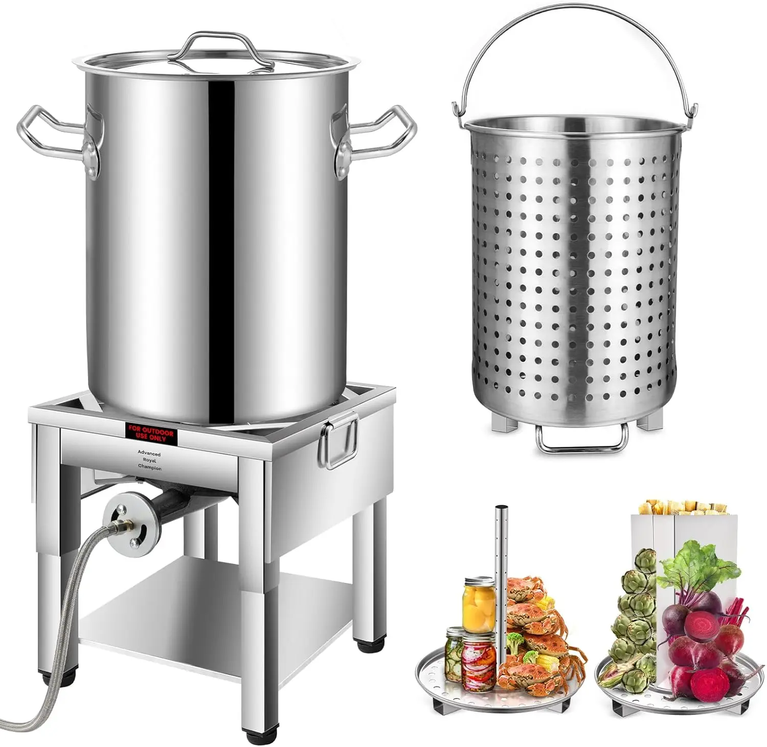 [6 SIZE] Stainless Steel Pot with 200,000 BTU Protable Propane Burner, Seafood Boil Pot with Basket and Steamer Rack,Lobster Pot, Shrimp Boil,Tamale Steamer,Turkey Fryer Burner,8 Gallon