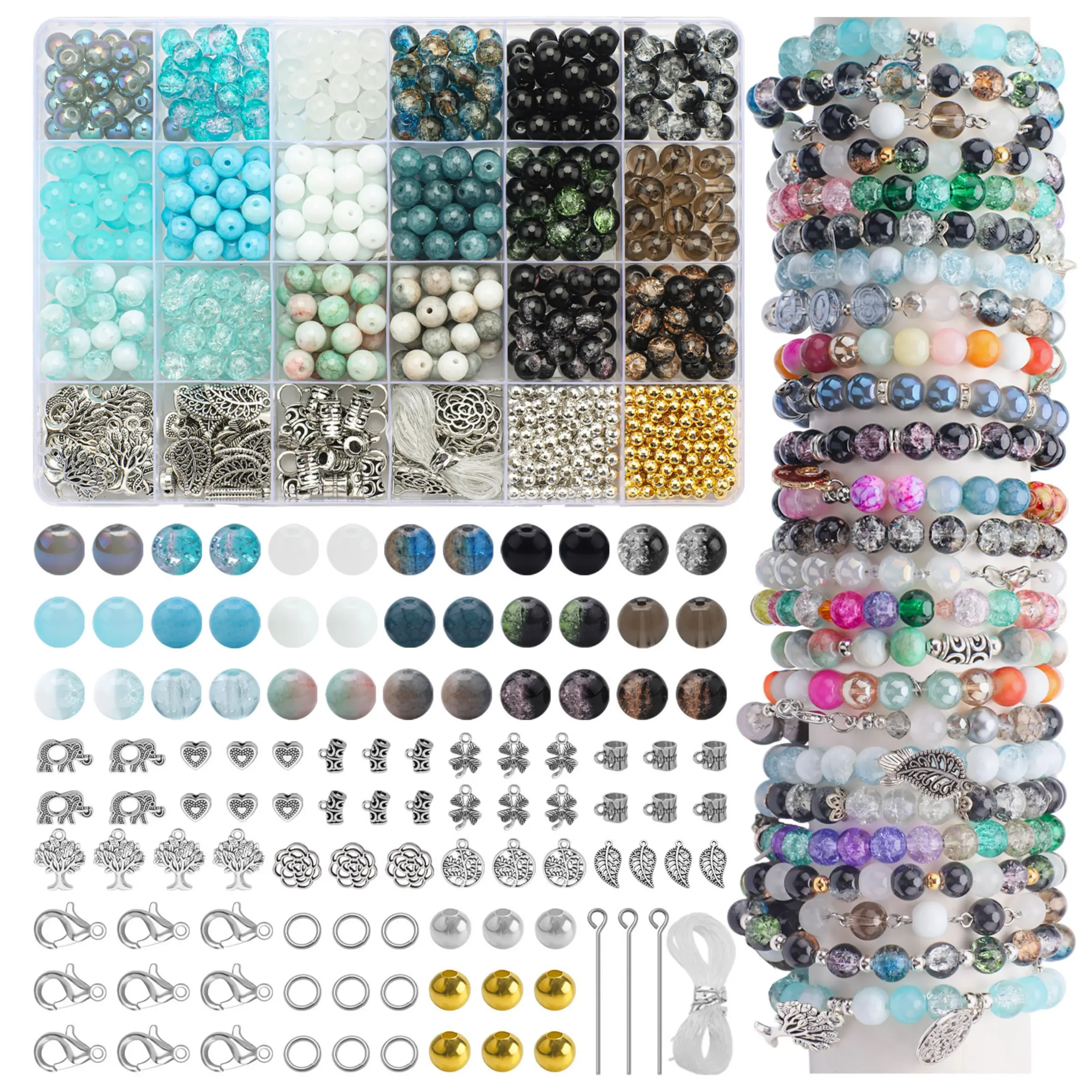 1 Box 24 Grid Glass Stringing Beads Alloy Pendant Jewelry Findings Jewelry Making Supplies DIY Beading Accessories DIY Accessories Earrings Bracelets Necklaces Accessories