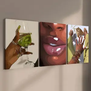 3-count wooden frame canvas, retro pop style vintage prints fashionable female figure decorative poster, modern family poster, fashionable living room decorative art, suitable for corridor, office, room bedroom decoration, waterproof printing