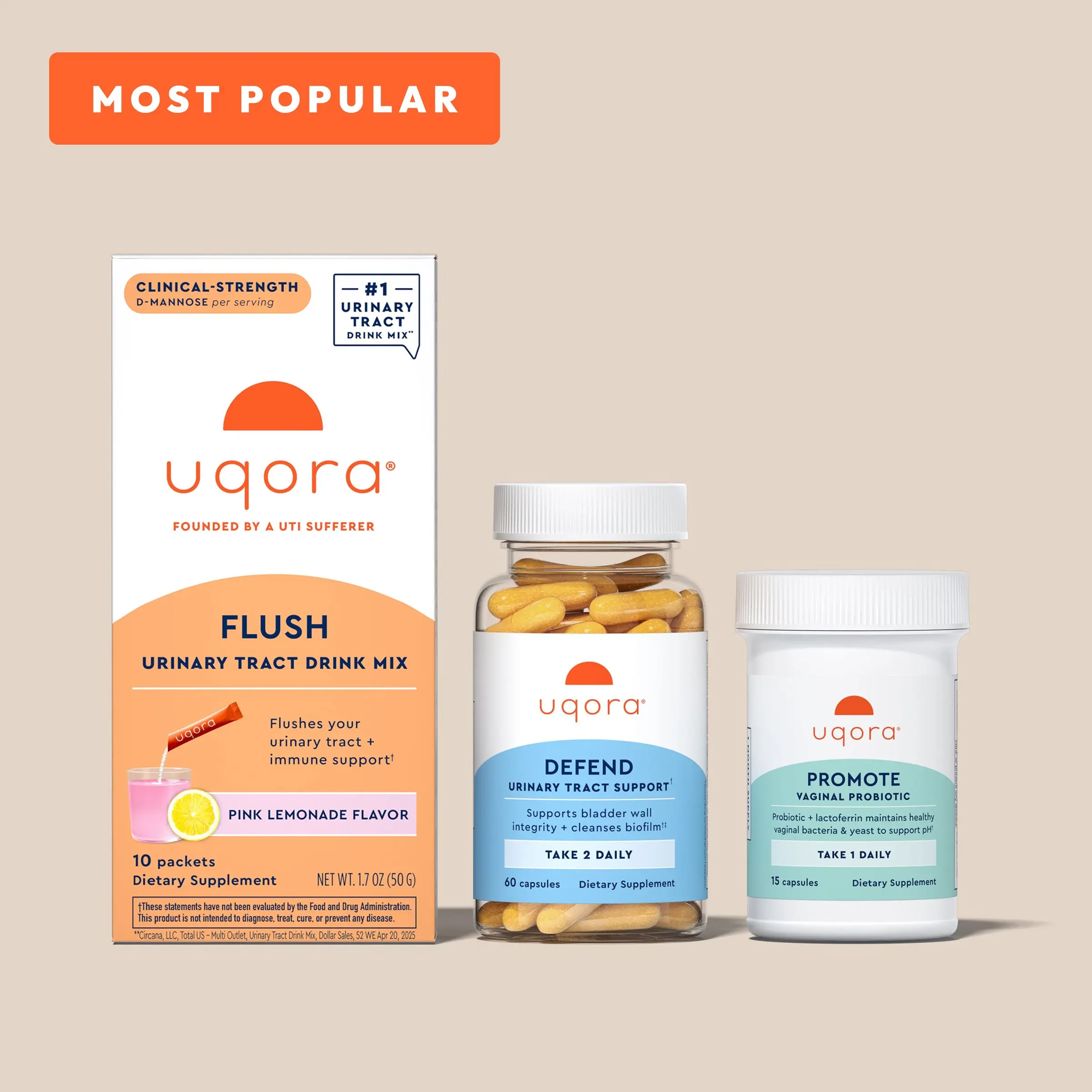 Uqora Complete Regimen – Urinary Tract Support | Dietary Supplement | Gluten-Free | Sugar-Free | Vitamin C | D-Mannose