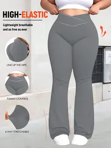 Women's Plus Size Cross Waist Flare Leg Pants, High Elasticity, Sweet Daily Wear, Casual, Commuter Pants, Fashionable Comfort, All Seasons Best Choice