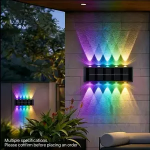 Solar wall mounted/floor standing outdoor light, Solar outdoor lights, weatherproof, RGB breathing light, up-down lighting, decorative light, 180 ° adjustable angle, thick material, 1200/1800mAh, suitable for gardens, and gatherings, Patio Lighting