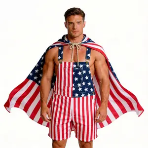American Flag Overalls Shorts for Adults, Denim Bib Shorts USA 250th Birthday Patriotic Outfit for 4th of July Events and Memorial Day Gatherings