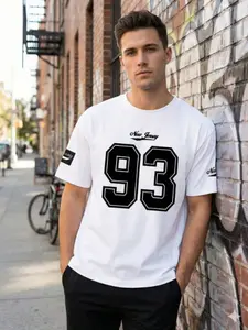 New Jersey 93 Graphic Print Loose T-Shirt, Eye-Catching Print, Soft, Sport Street Style, Daily Casual, Sports Wear, Summer Essential