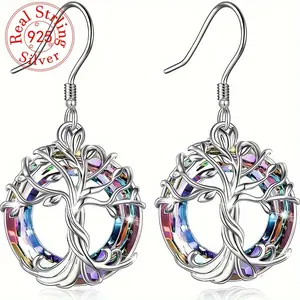 A beautiful tree design with hollow circle decorative dangling earrings, elegant and simple jewelry for casual everyday wear!