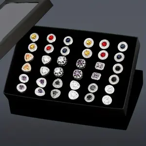 18 pairs of gift box set men's cufflinks inlaid with artificial synthetic zirconia alloy cufflinks men's suit shirt buttons Father's Day gifts for weddings, parties, meetings, formal accessories, high-end gifts for people