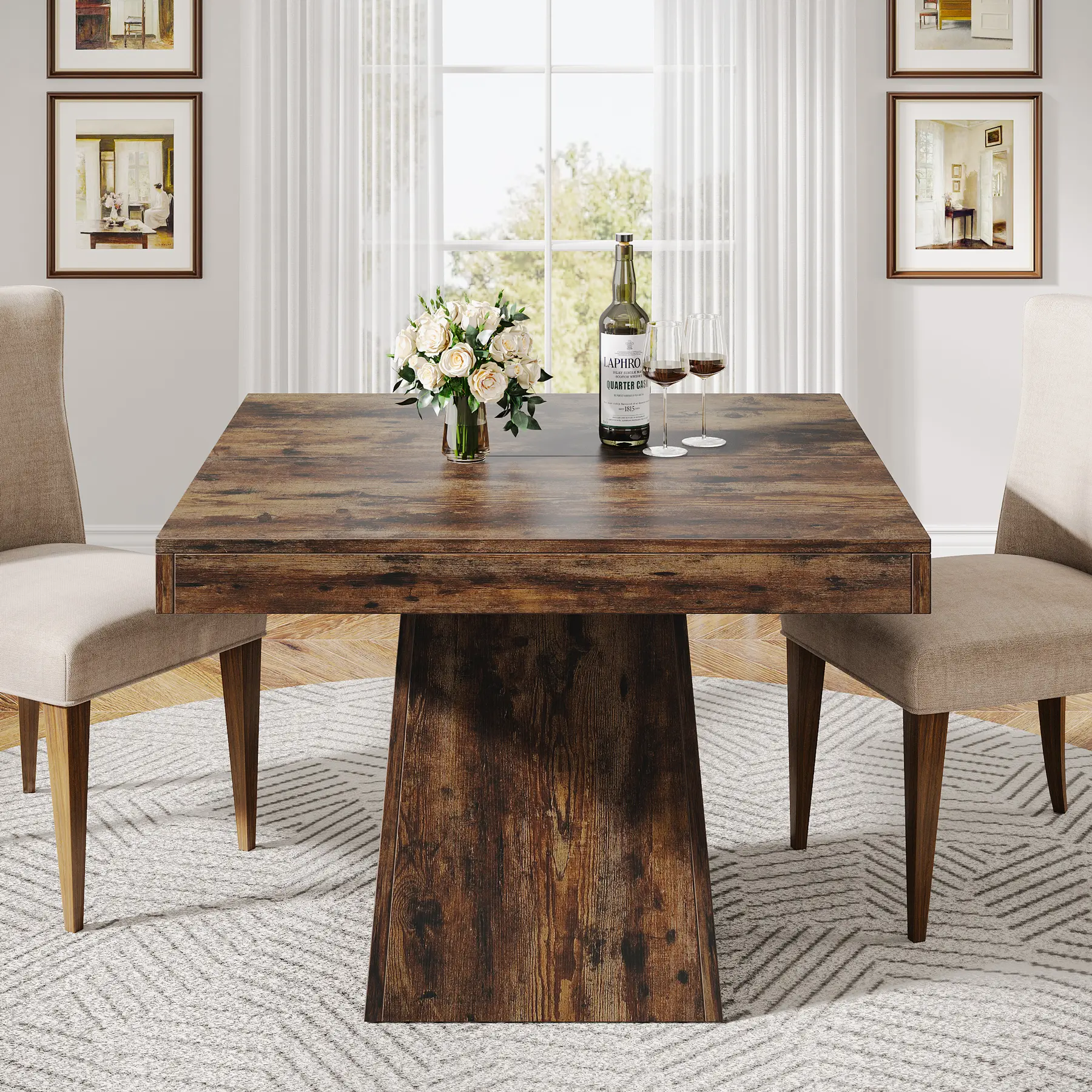 LITTLE TREE Square Dining Table for 4, 31.5-Inch Small Kitchen Table with Sturdy Pedestal Base, Farmhouse Dinner Table for Dining Room, Living Room, Kitchen