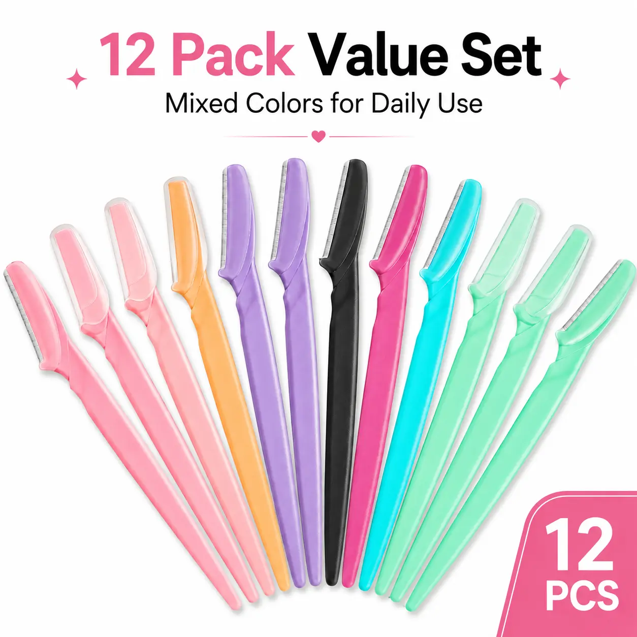 12 Pack Eyebrow Razors for Women, Mixed Color Face Razors for Facial Hair Removal, Precision Brow Trimmer Shaver, Dermaplaning Tool for Peach Fuzz, Upper Lip, Chin, Eyebrow Shaping, Beauty Grooming Tools