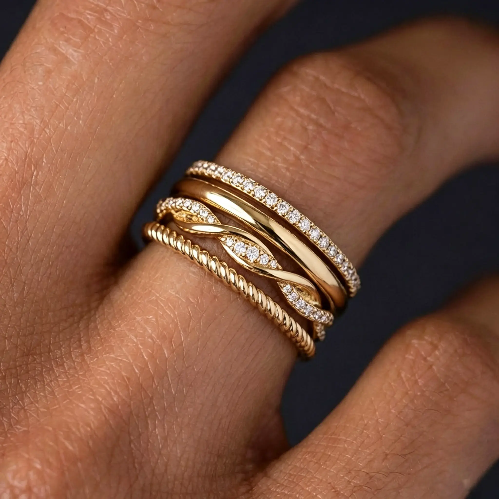 14K Gold Plated Stackable Rings for Women Non Tarnish Dainty Cubic Zirconia Ring Set Minimalist Wedding Bands Ring Stack Statement Engagement Promise Thumb Rings Size 7-10
