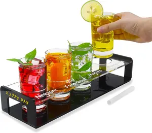 Acrylic Drink Flight Boards with Glasses – Reusable Drink Flight Tray Set for Tasting, Mimosa & Beer Flight Boards with Writable Labels – Bartender Accessories & Hosting Essentials, Easy to Clean