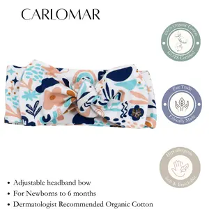 CARLOMAR Organic Cotton Baby Headband Bow - Peachy Blue Boho