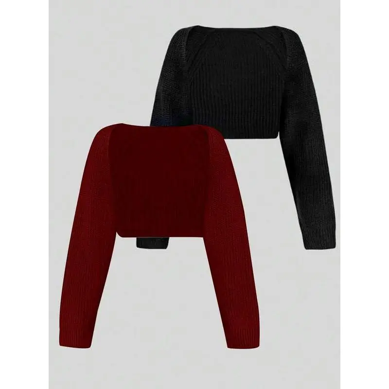 [Buy one and get two]Women's Minimalist Textured Raglan SleeveShrug Set, Open Front Sweater Cardigan,Cropped Cardigan, Comfort Long SleeveKnitwear & Fall