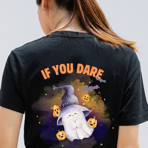 Halloween Unisex Tee, if you dare tshirt, spooky shirt, Halloween costume shirt, Halloween party outfit, Halloween gift Breathable Casual Fabric Cotton Lightweight Shortsleeve Womenswear Love Jersey Medium Sleeve Tops Underwear T-Shirt Comfort Streetwear
