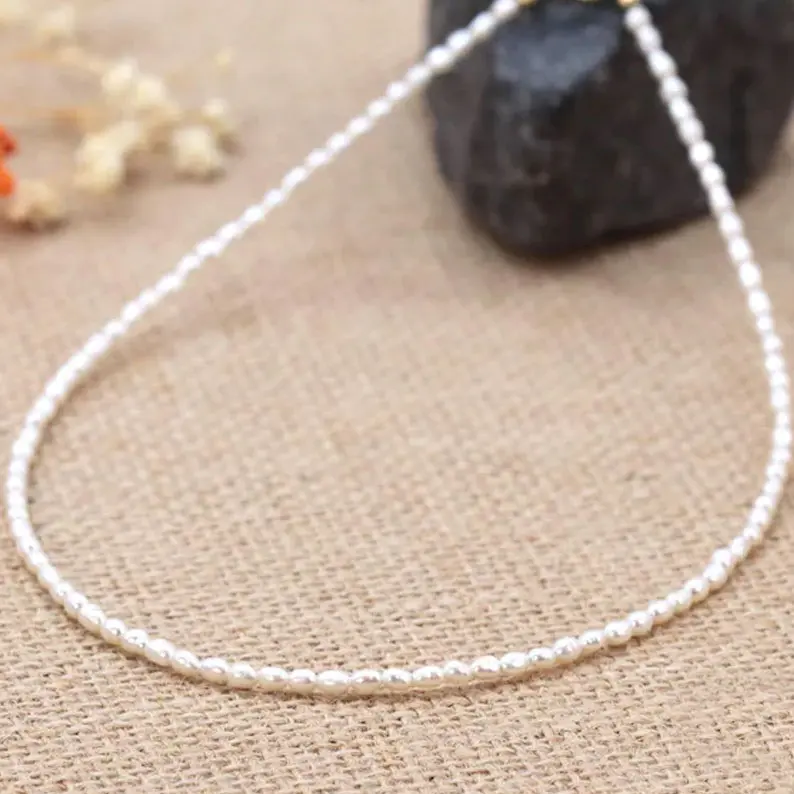Women's Handmade Rice Pearl Necklaces - Natural Freshwater Pearls, Feng Shui Vibes, Good Luck Symbol - Meaningful Gifts, Gift of Meaning, Handmade with Care for Loved Ones, Intuition Support