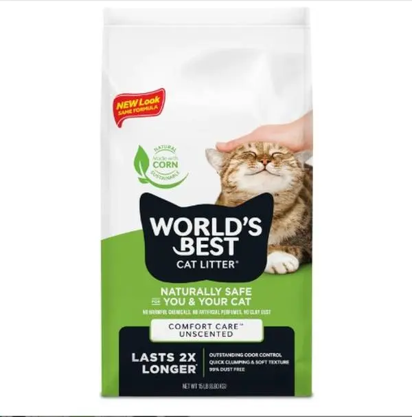 WORLD'S BEST CAT LITTER Comfort Care Unscented 15-Pounds - Natural Ingredients, Quick Clumping, Flushable, 99% Dust Free & Made in USA - Long-Lasting Odor Control & Easy Scooping