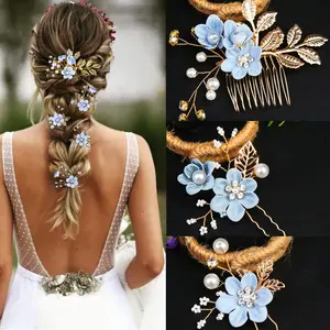 5 pcs Bridal Wedding Hair Clip Comb Crystal Pearl Hair Pins Clips Headpiece flower inserted comb for Wedding Hairstyles Bridal Looks Fashion Accessories