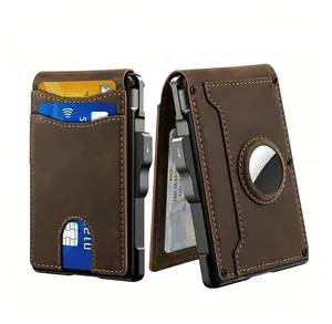 Carbon Fiber Pop Up Card Holder Compatible With AirTag - Anti-Theft RFID Blocking Slim Mens Wallet, Multi Card Slots, ID Window, Cash Compartment, Lightweight Aluminum Case - Men's Accessories Gift for Husbands (Anniversary, Birthday, Graduation)