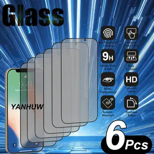 6-Pack Privacy Screen Protectors for iPhone 11 to 17 Pro Max and Plus Models, designed to block side viewing and prevent unauthorized viewing. Made of 9H hardness tempered glass, offering 98% clarity, scratch resistance and Protection