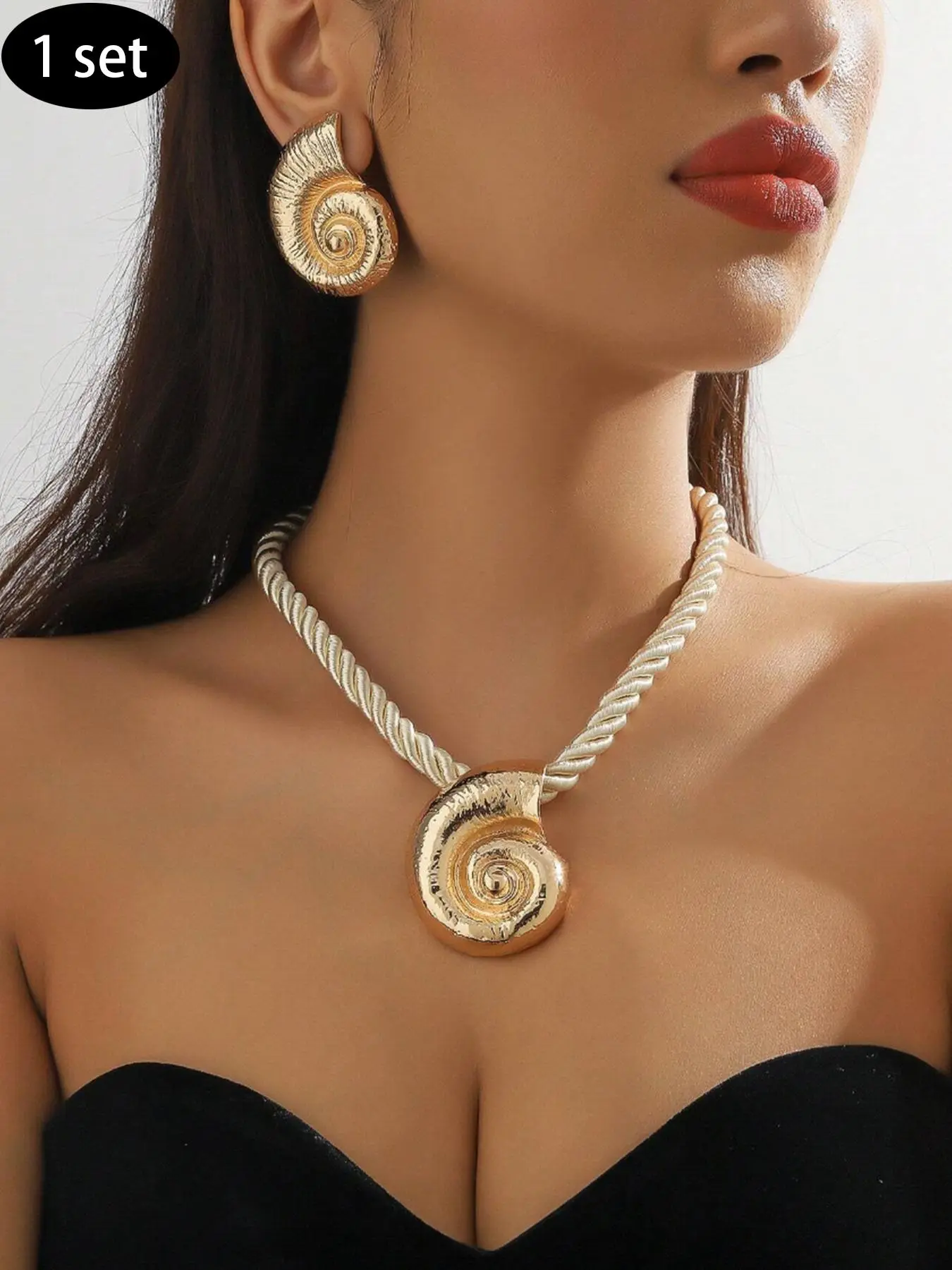 Shell Design Pendant Necklace & Stud Earrings, Fashionable Jewelry Set for Women & Girls, Trendy All-match & Exquisite Jewelry for Birthday Gift, Chain