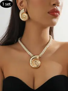 Shell Design Pendant Necklace & Stud Earrings, Fashion Trendy Jewelry Set for Women & Girls, Trendy All-match & Exquisite Jewelry for Birthday Gift, Chain