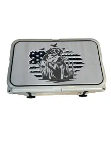 YETI Cooler Pad w/ American Flag & Labrador Retriever with Duck - Tan/Black Mat Fits YETI Tundra Cooler Lid 3M Adhesive Camping Equipment 100% PE Material Made in USA Duck Hunting