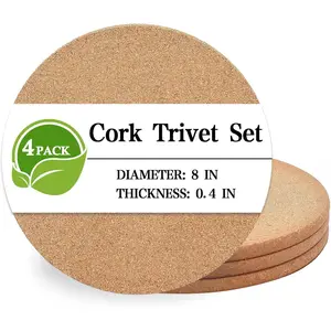 4 Pack 8 Inch High Density Thick Cork Trivet Coasters Set, Heat Resistant Multifunctional Hot Pads for Kitchen, Table, Countertops