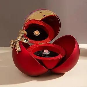 Round Bow Jewelry Box, Metal Desktop Organizer for Rings & Necklaces, Elegant Gift for Proposal & Valentine's Day