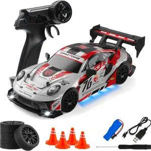 1:24 Four-Wheel High-Speed Remote Control Drift Race Car, Interchangeable Tires, LED Lights, USB Charging, Ideal Gift for Boys Aged 8+