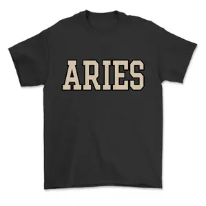 Aries Zodiac T-Shirt Minimalist Aries Text Graphic Tee Simple Astrology Shirt for Women Men Casual Streetwear Unisex Cotton Shirt