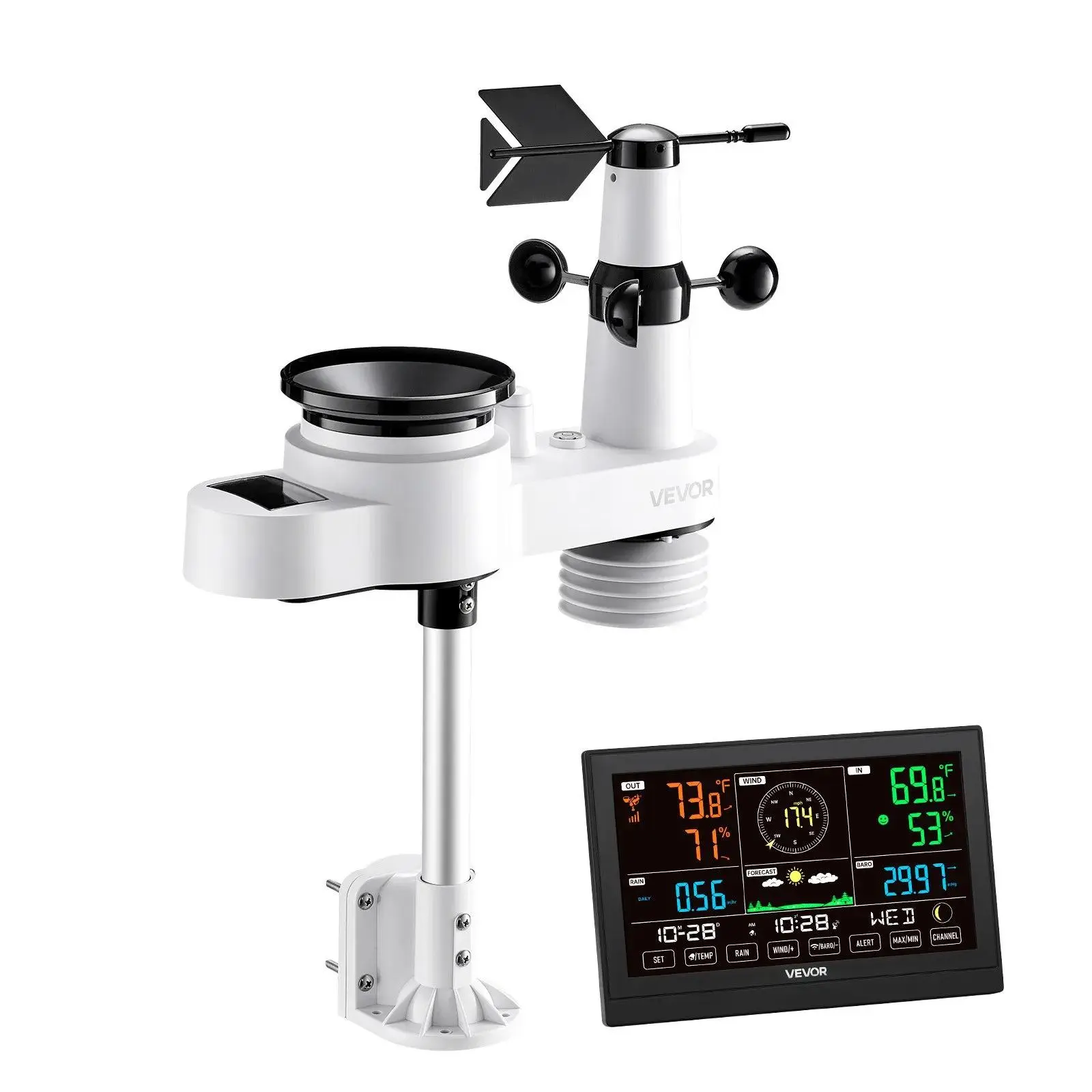 【DealsForYouDays】VEVOR 5-in-1 Wireless Weather Station with 7.5 in DisplayIndoor Outdoor Thermometer SensorSolar Powered Thermometer, Temperature-Sensing Indoor-Outdoor Thermometers, Energy-Saving Indoor-Outdoor Thermometers