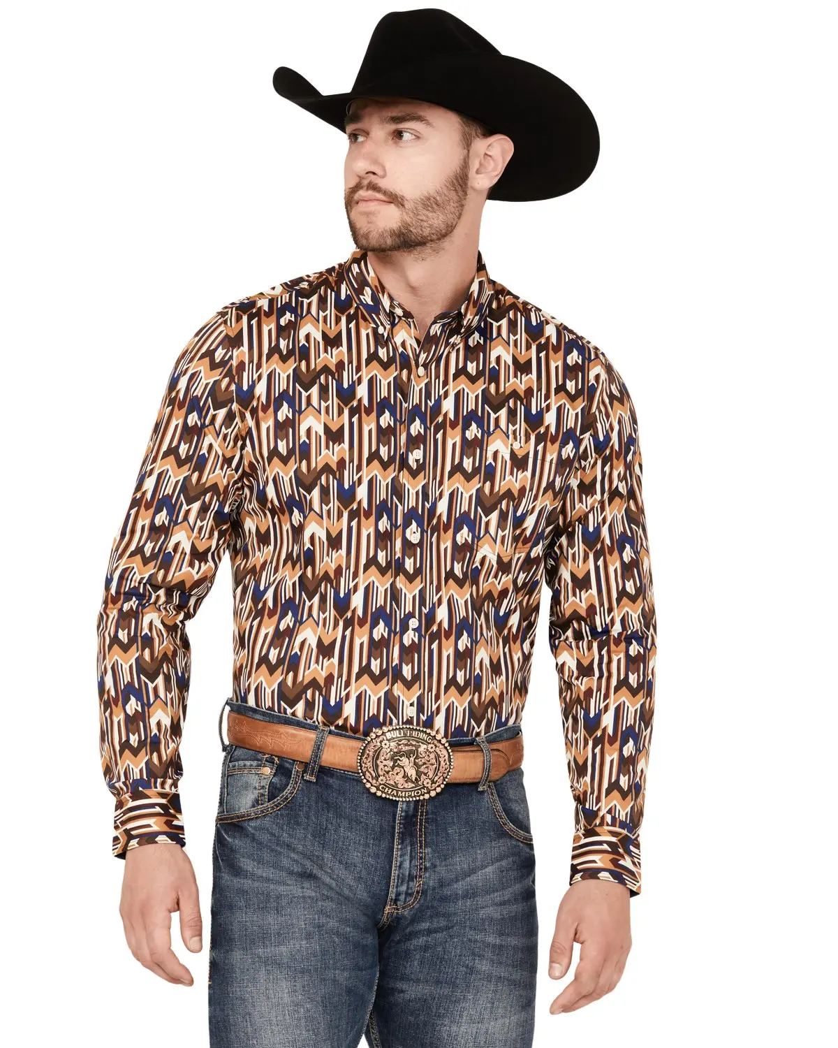 Rank 45 Men's 45&Reg; Men'S Lockwood Geo Striped Print Long Sleeve - Rmfa23w52-Ltbrn