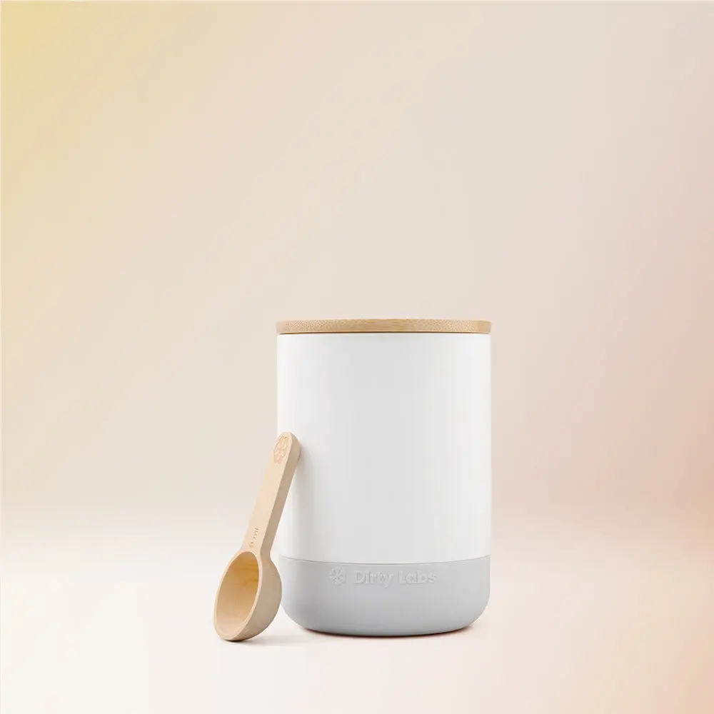Dirty Labs Ceramic Canister with Wood Bamboo Lid - Reusable, Refillable Multi-Purpose Kitchen Organizer - 621 mL