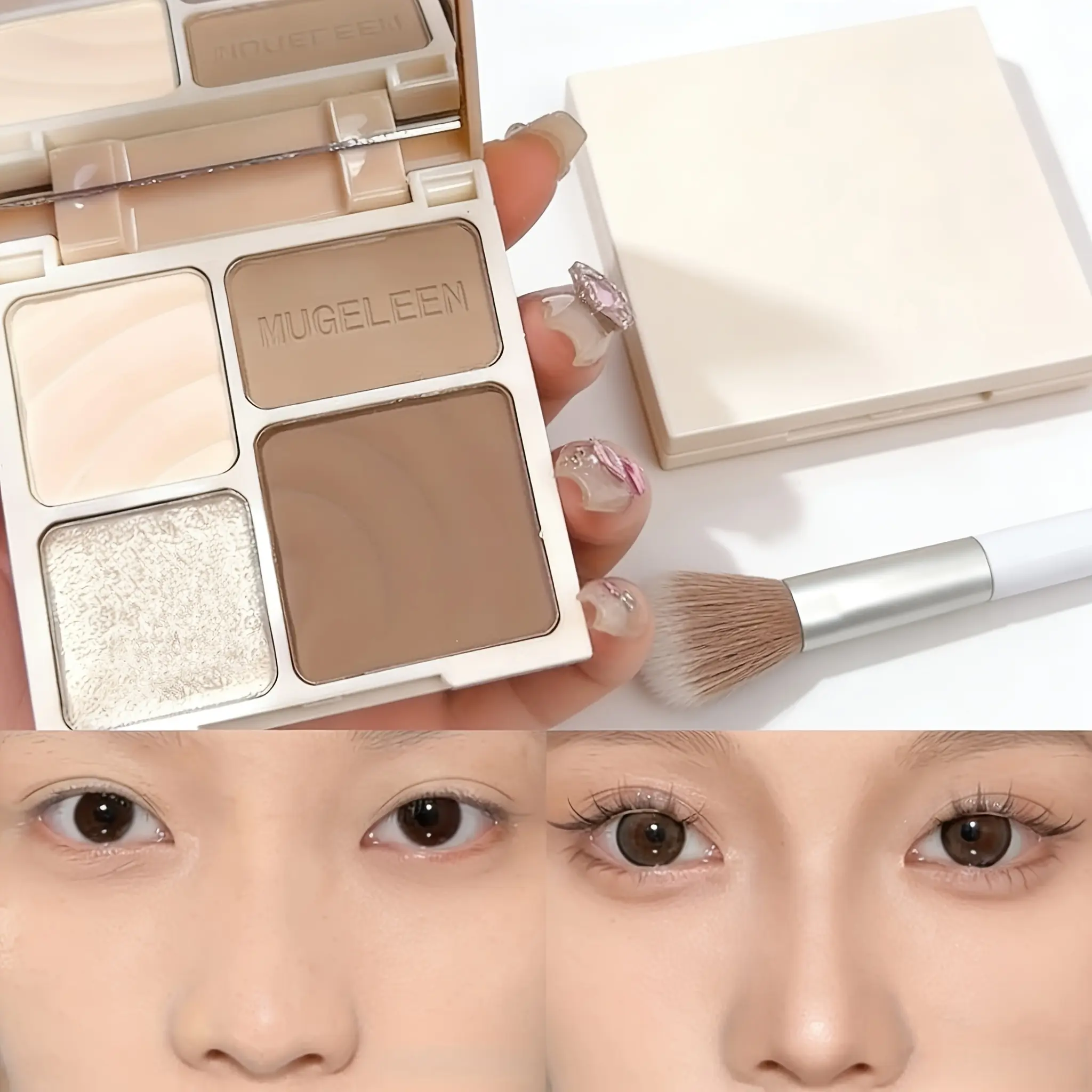 4-Color Highlighter & Contour Palette With Brush, Matte Highlighter And Shading, Suitable For Beginners, Parties,  Gift For Friends, Girlfriend, Fashion Woman, Teen Trendy, Halloween Makeup, Cosmetics, powder highlighter palette