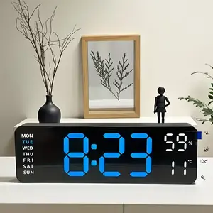 Extra-large LED digital alarm clock, featuring a large display, automatic dimming , showing temperature, date, day of the week, timer/ countdown, suitable for families, offices, the elderly, fathers - dual alarm settings