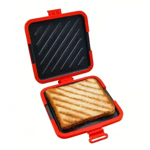 Durable Microwave Sandwich Maker Pan – Quick, Crispy Toast Pan, Non-stick, Food-grade Iron, Perfect for Grilling, Sausages, Chicken Wings, Steaks, etc., Red with Easy-grip Handle, Heats Food, Compact Design