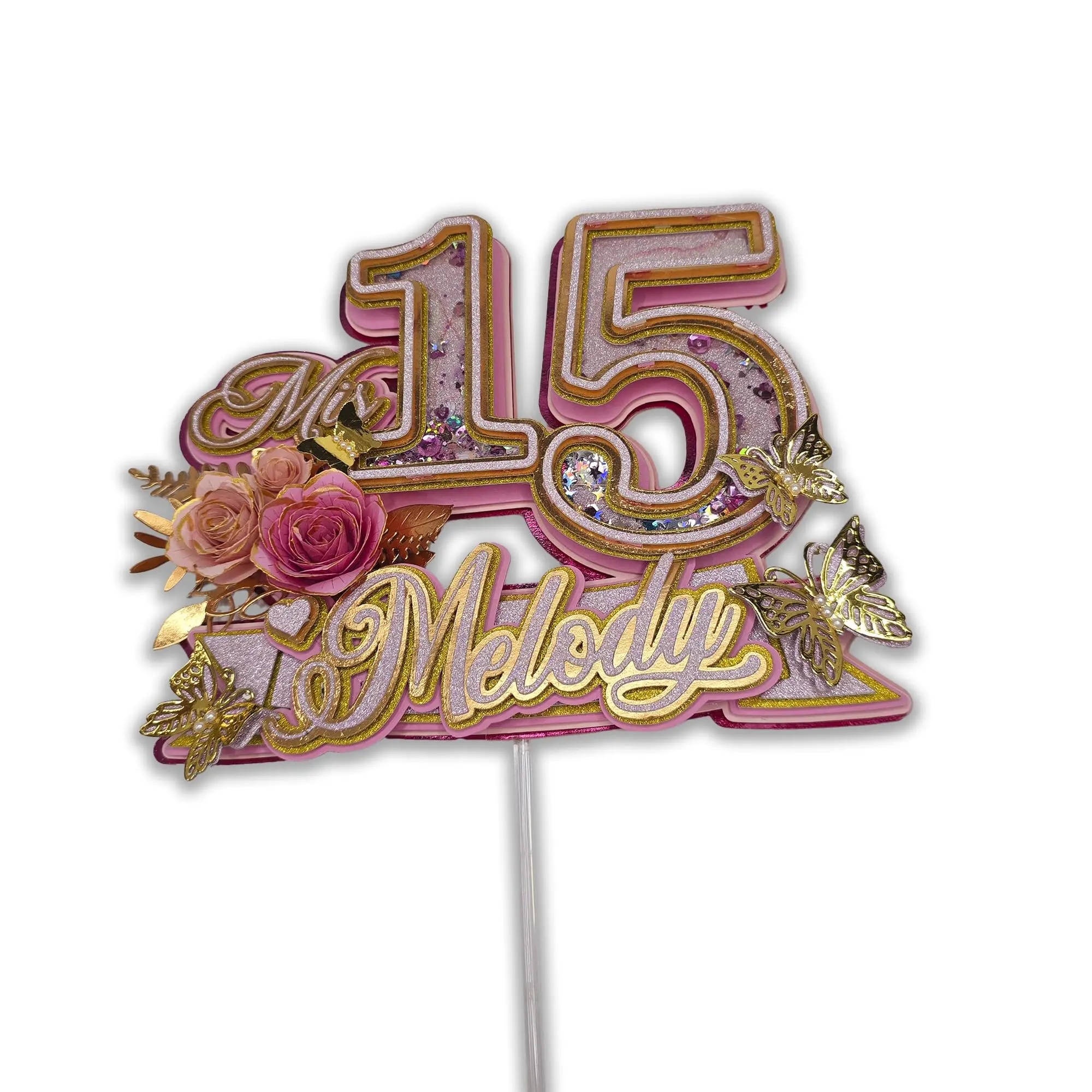 15-Pcs Handmade Customizable 3D Glitter Whimsical Playful Cake Toppers, Long-Lasting Festive Cake Decorations for Children's Birthday & Baby Shower Home Party Supplies