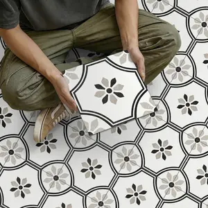 10pcs Light Fresh Small Flower Geometric Tiles, Waterproof Removable Decorative Floor Decor, Easy Install DIY Adhesive Flooring Stickers, Universal Use