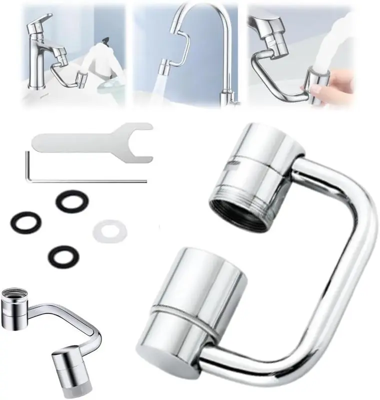 Modern Faucet Attachment with 360 Rotation, Adjustable Spray Head, Swiveling Arm, 2-Mode Anti-Splash Control for Kitchen & Bathroom Taps (1PC), Rotatable Head