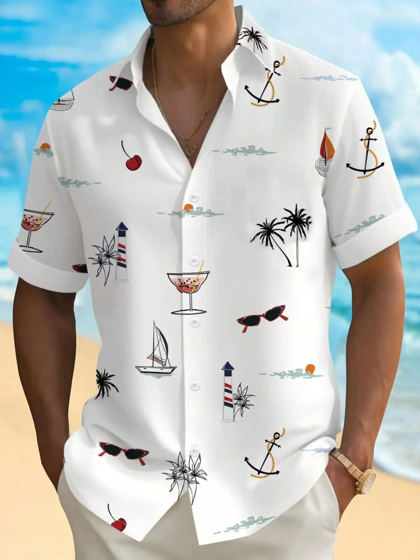 Men's Tropical Print Short Sleeve Shirt, Regular Fit Casual Comfy Top for Summer, Button Front Beach Vacation Shirt, Menswear, Fruit Print Fashion, Casual Printed