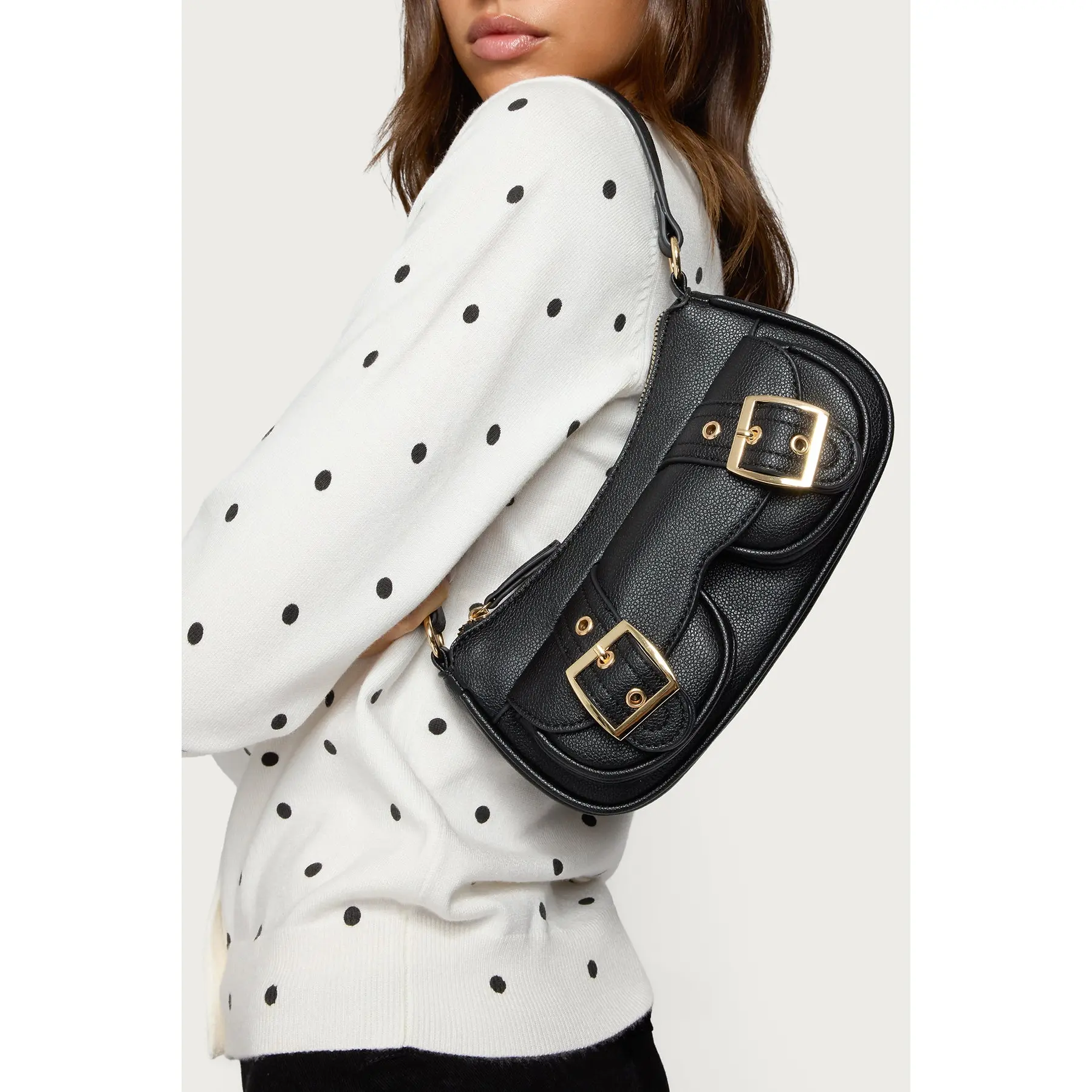Zinnia Faux Leather Buckle Bag